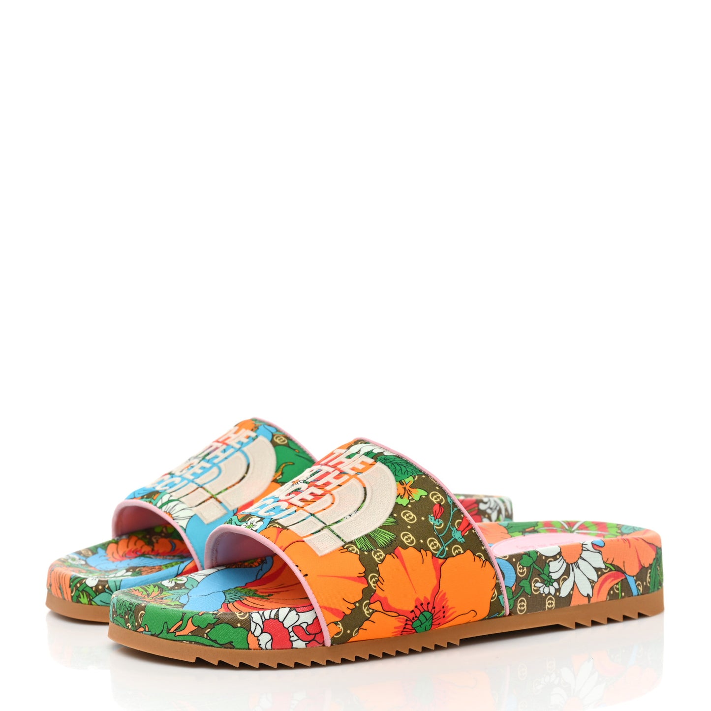 X THE NORTH FACE Nylon Floral Mens Slides 8 Military Green Orange Soft Pink