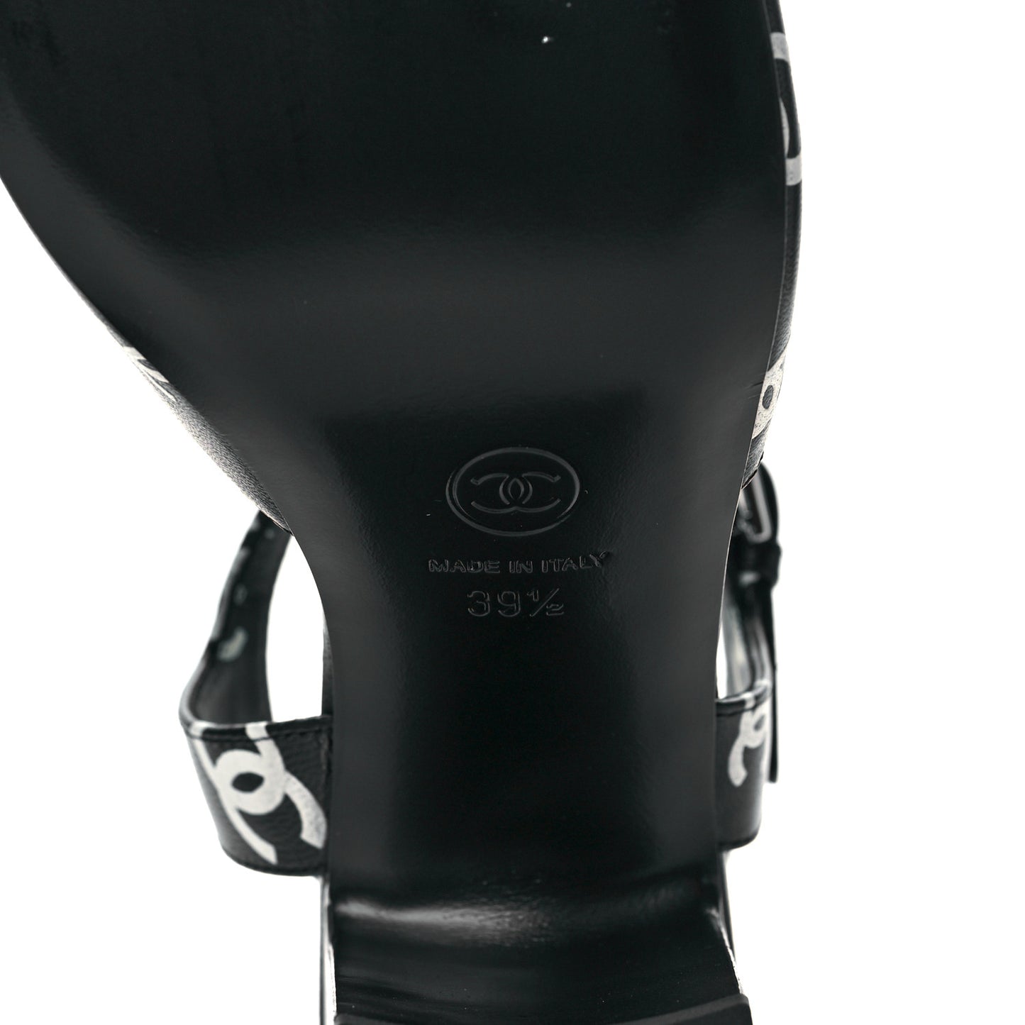 Lambskin Printed CC Sandals 39.5 Black White