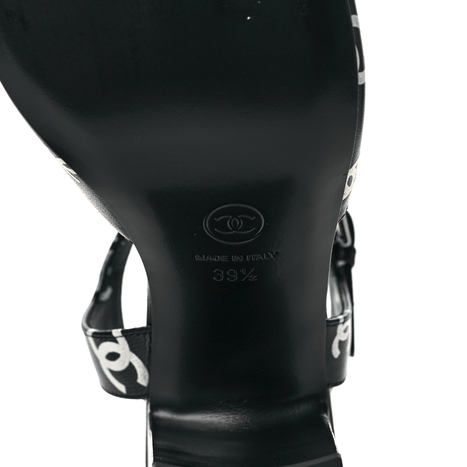 Chanel Lambskin Printed CC Sandals 39.5 Black White 7 of 10