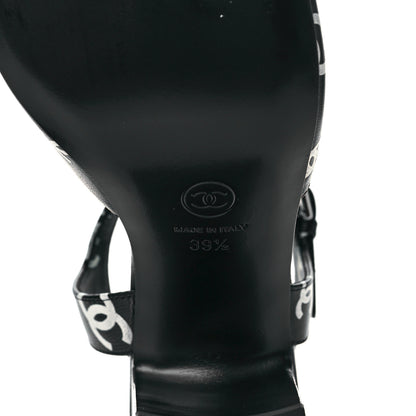 Chanel Lambskin Printed CC Sandals 39.5 Black White 7 of 10