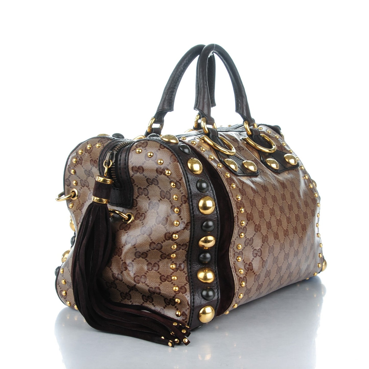 Crystal Monogram Studded Large Babouska Boston Dark Brown