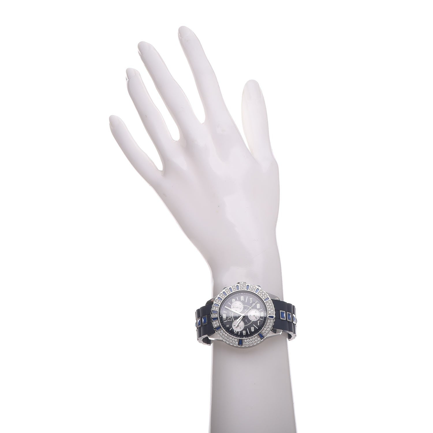 Christian Dior Stainless Steel Rubber Diamond Blue Sapphire 38mm Christal Chronograph Quartz Watch Blue 2 of 9