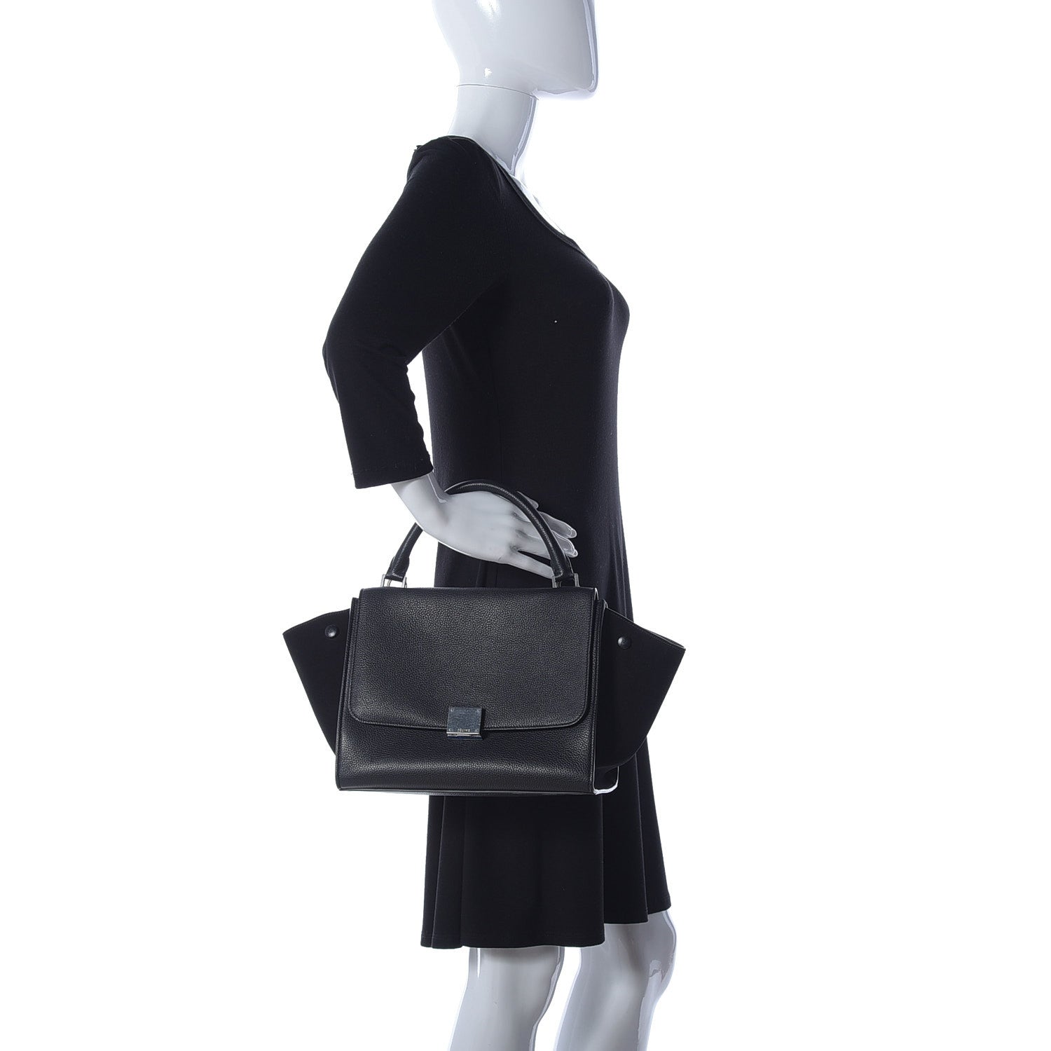 Celine Drummed Calfskin Suede Small Trapeze Black 3 of 9