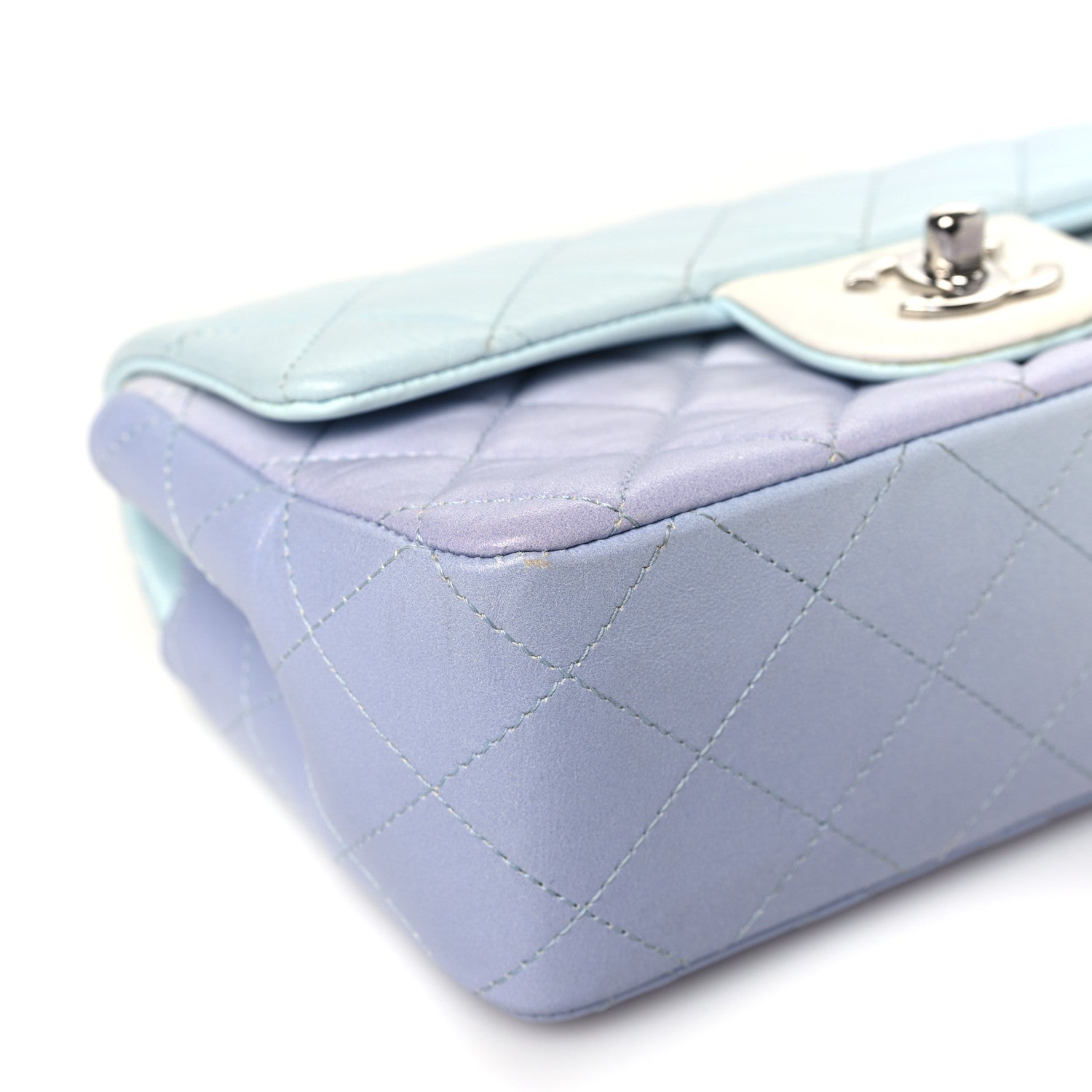 Chanel Perforated Lambskin Quilted Mini Rectangular Flap Light Blue Light Purple White 9 of 11