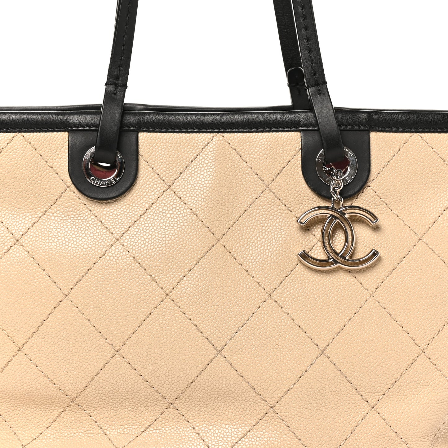 Grained Calfskin Medium Fever Shopping Tote Beige