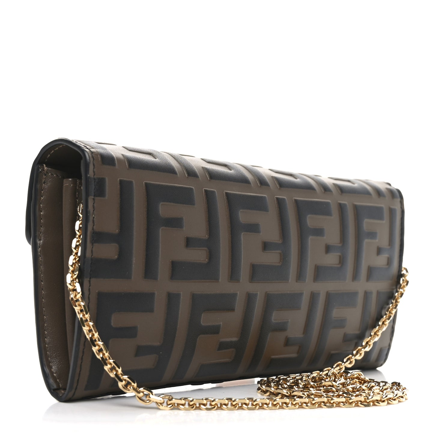 Vitello Soft F is Fendi Bi-Color FF 1974 Embossed Continental Envelope Wallet On Chain Maya Black