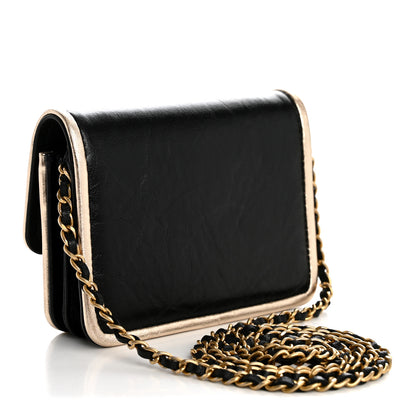 Chanel Metallic Calfskin Clutch With Chain Black Gold 3 of 11