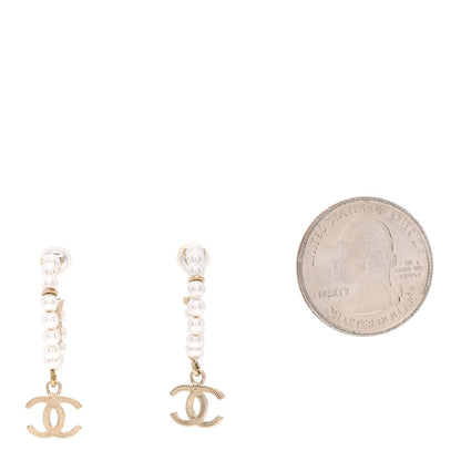 Chanel Pearl Charms CC Hoop Earrings Gold 2 of 4