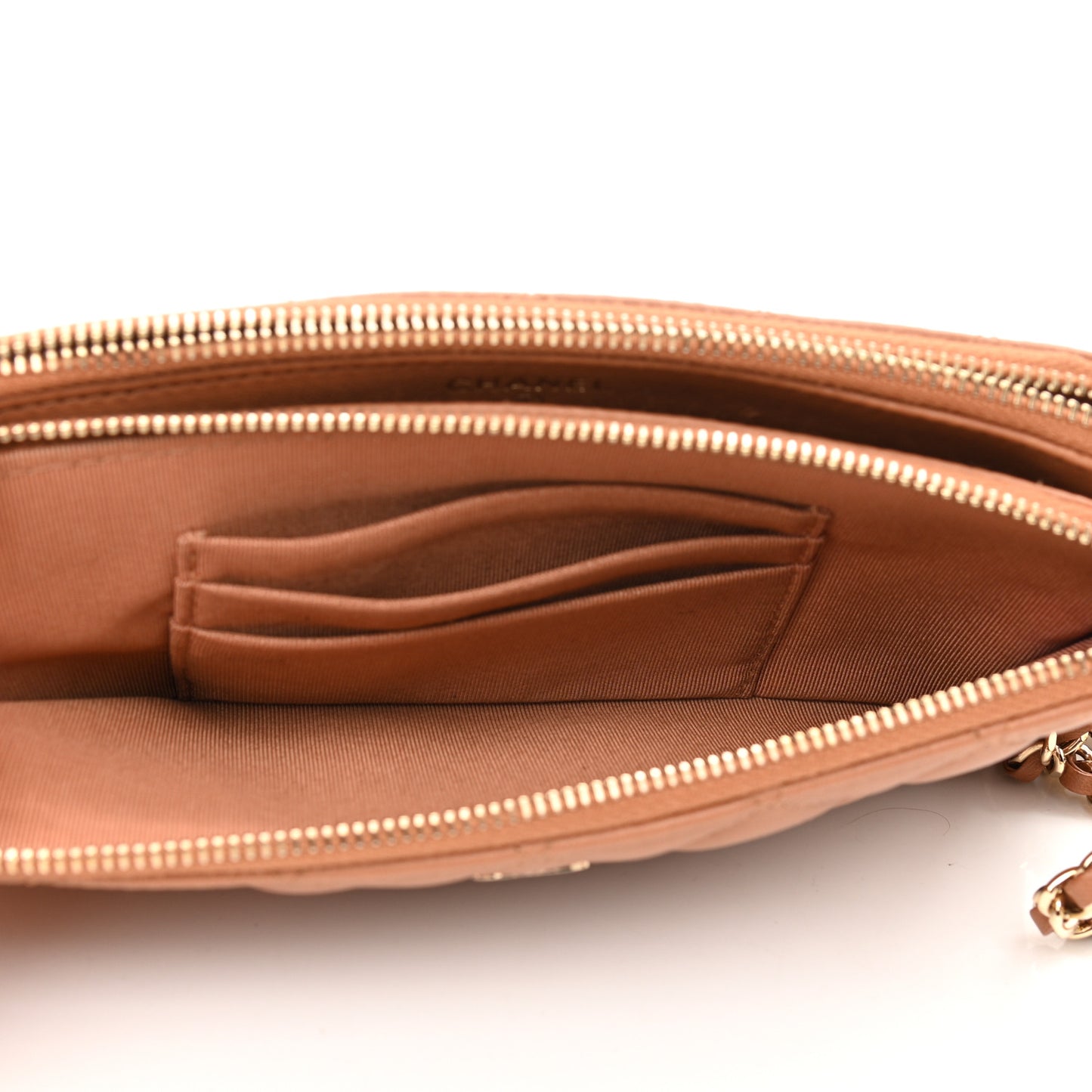 Lambskin Quilted Small Clutch With Chain Dark Beige