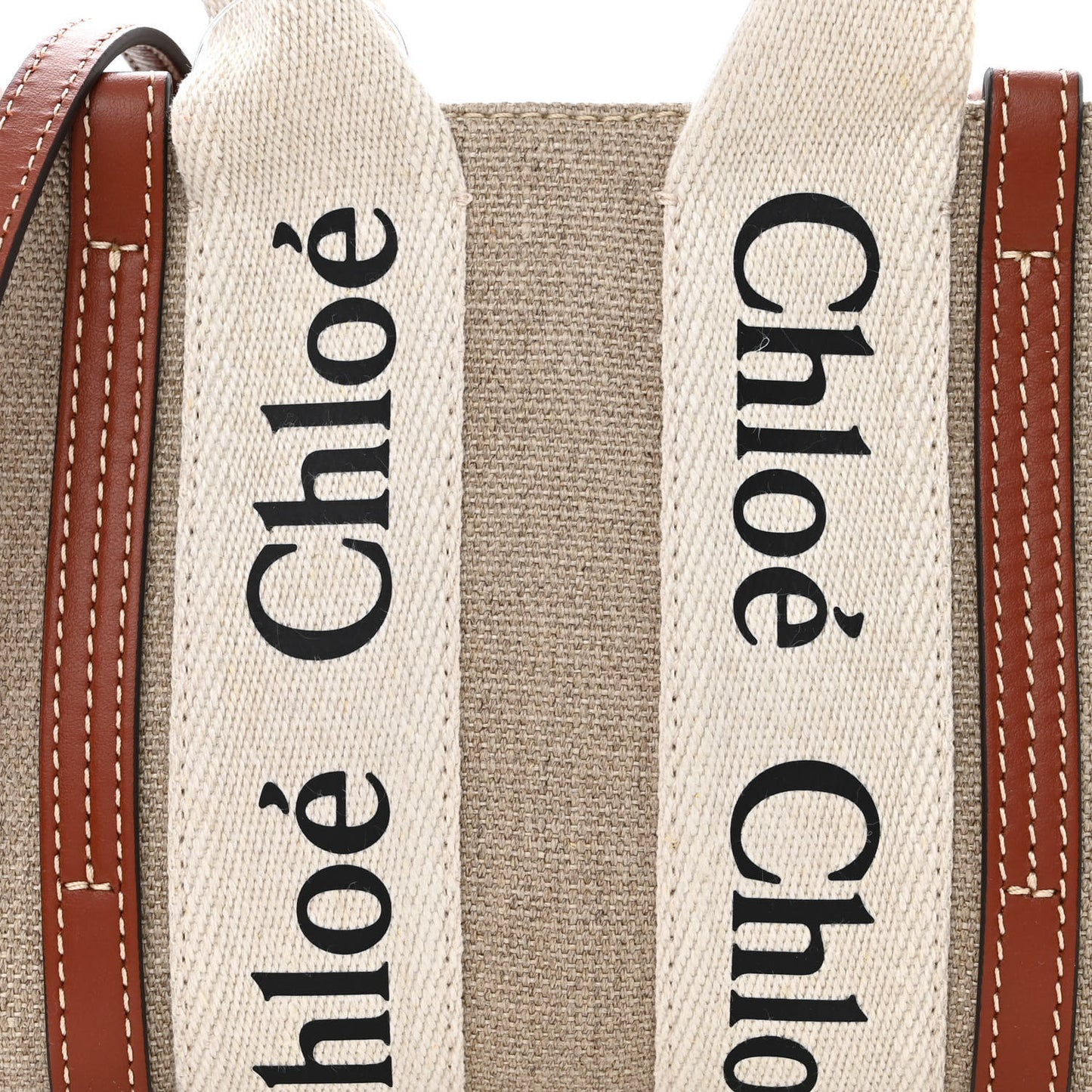 Cotton Calfskin Mini Woody Ribbon Tote White Brown