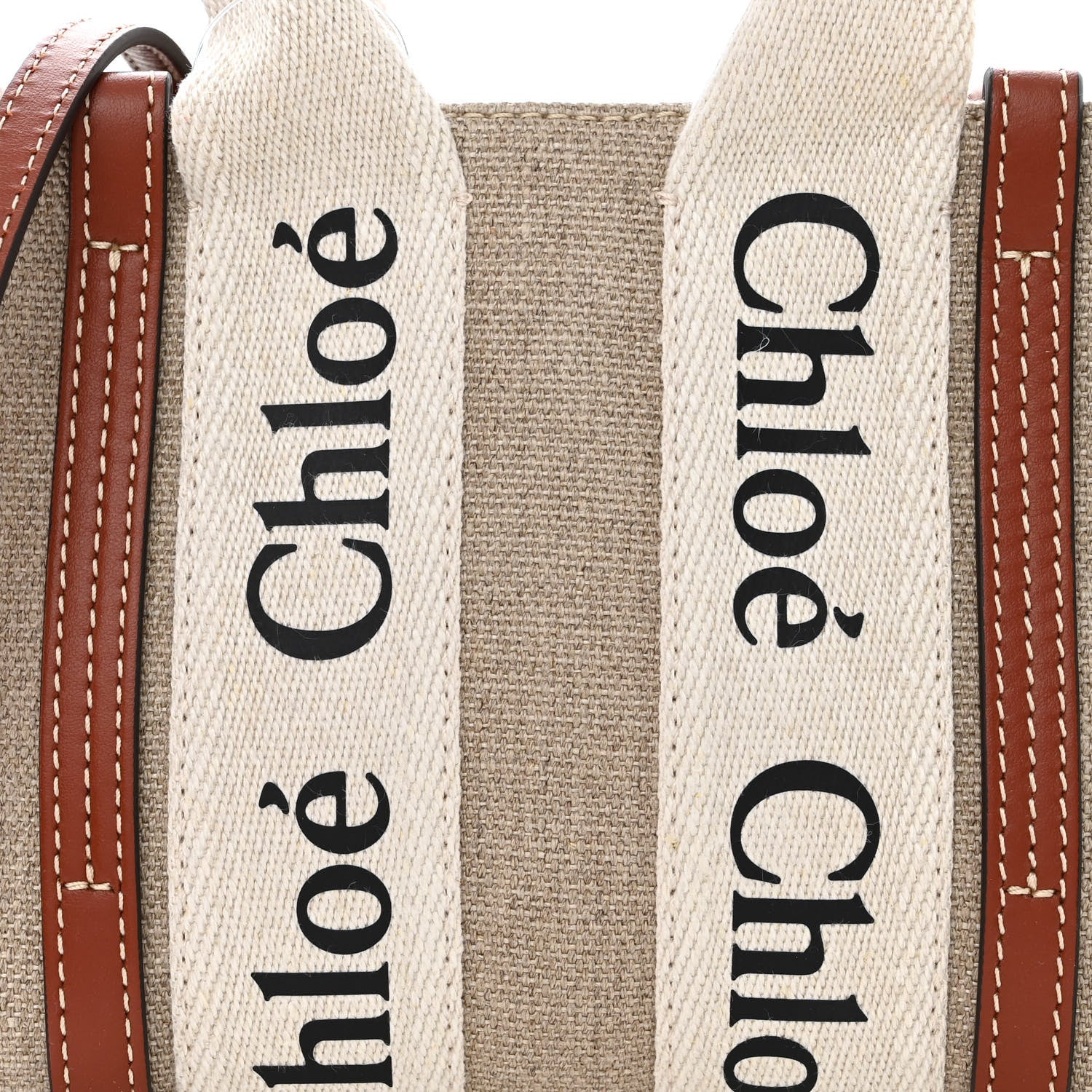 Chloe Cotton Calfskin Mini Woody Ribbon Tote White Brown 8 of 11