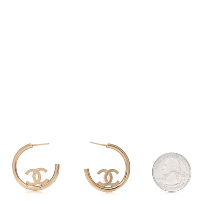 Chanel Metal Textured CC Hoop Earrings Gold 2 of 6