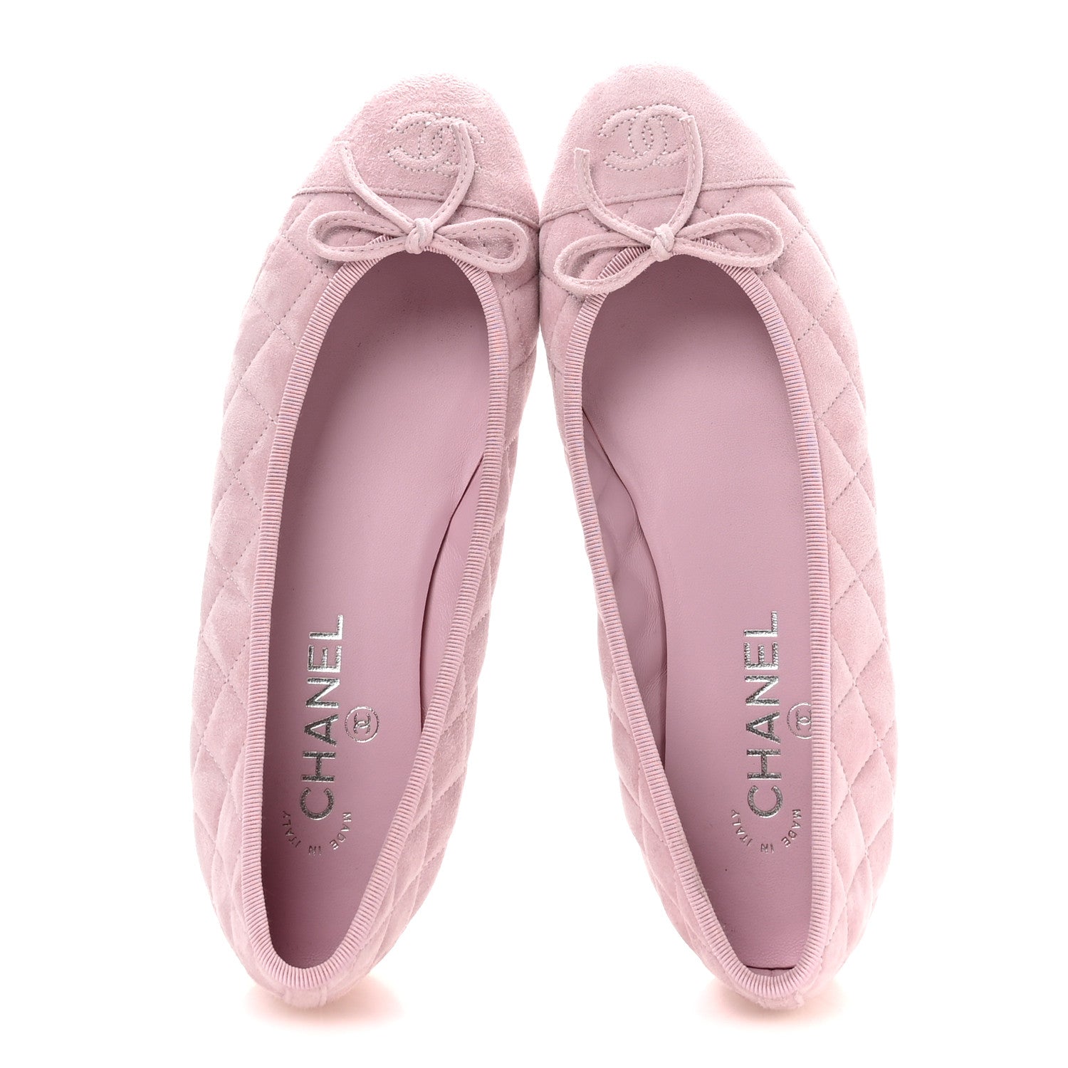 Chanel Suede Kidskin Quilted Cap Toe CC Ballerina Flats 38.5 Light Pink 5 of 9