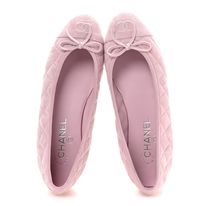 Chanel Suede Kidskin Quilted Cap Toe CC Ballerina Flats 38.5 Light Pink 5 of 9