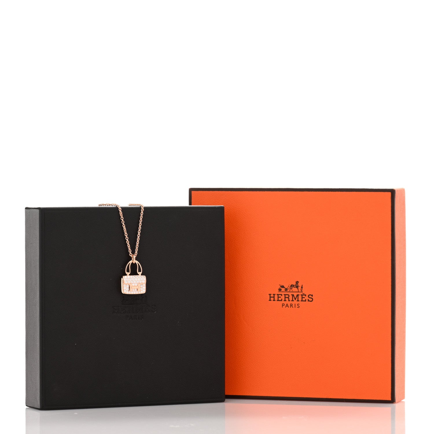 Hermes 18K Rose Gold Diamond Constance Amulettes Pendant Necklace 4 of 4