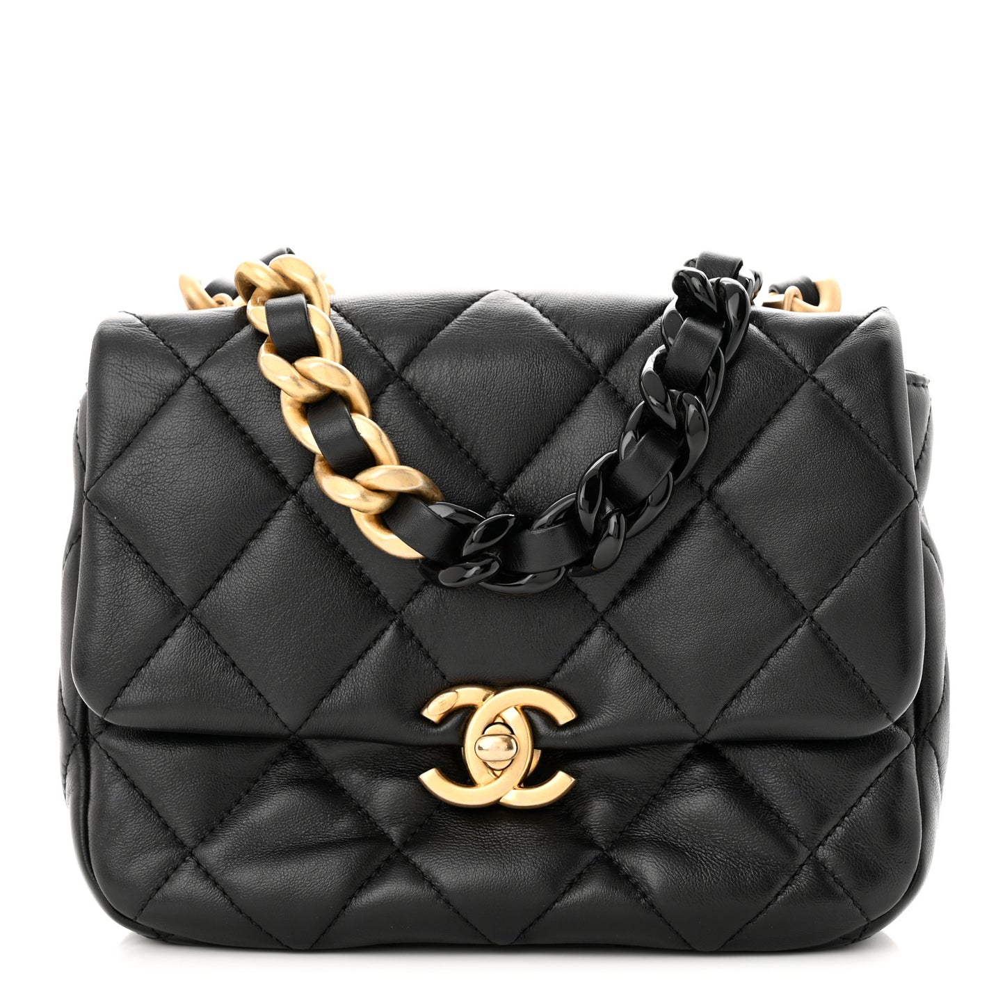 Lambskin Quilted Mini Lacquered Chain Flap Black