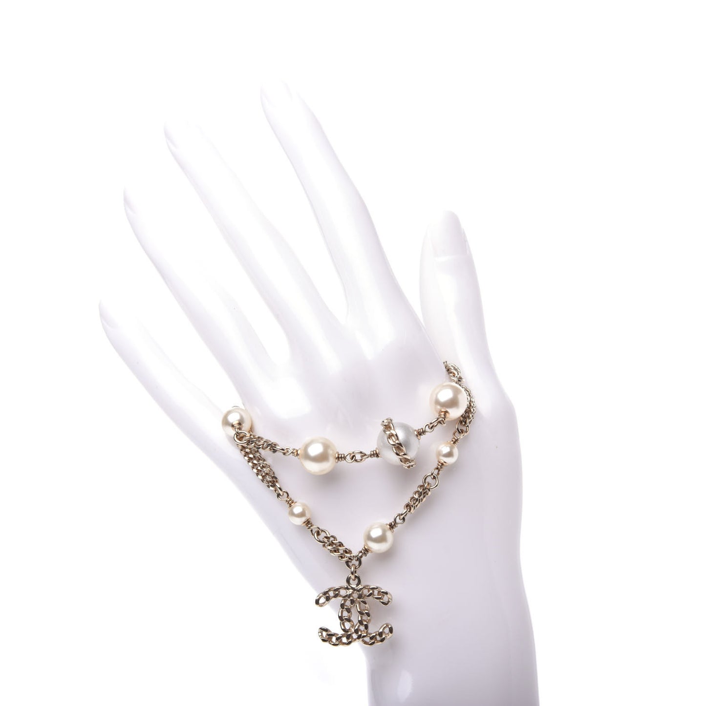 Pearl CC Chain Bracelet Gold