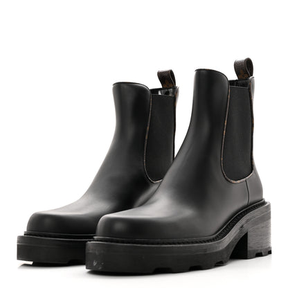 Louis Vuitton Calfskin Monogram Beaubourg Ankle Boots 38 Black 3 of 14