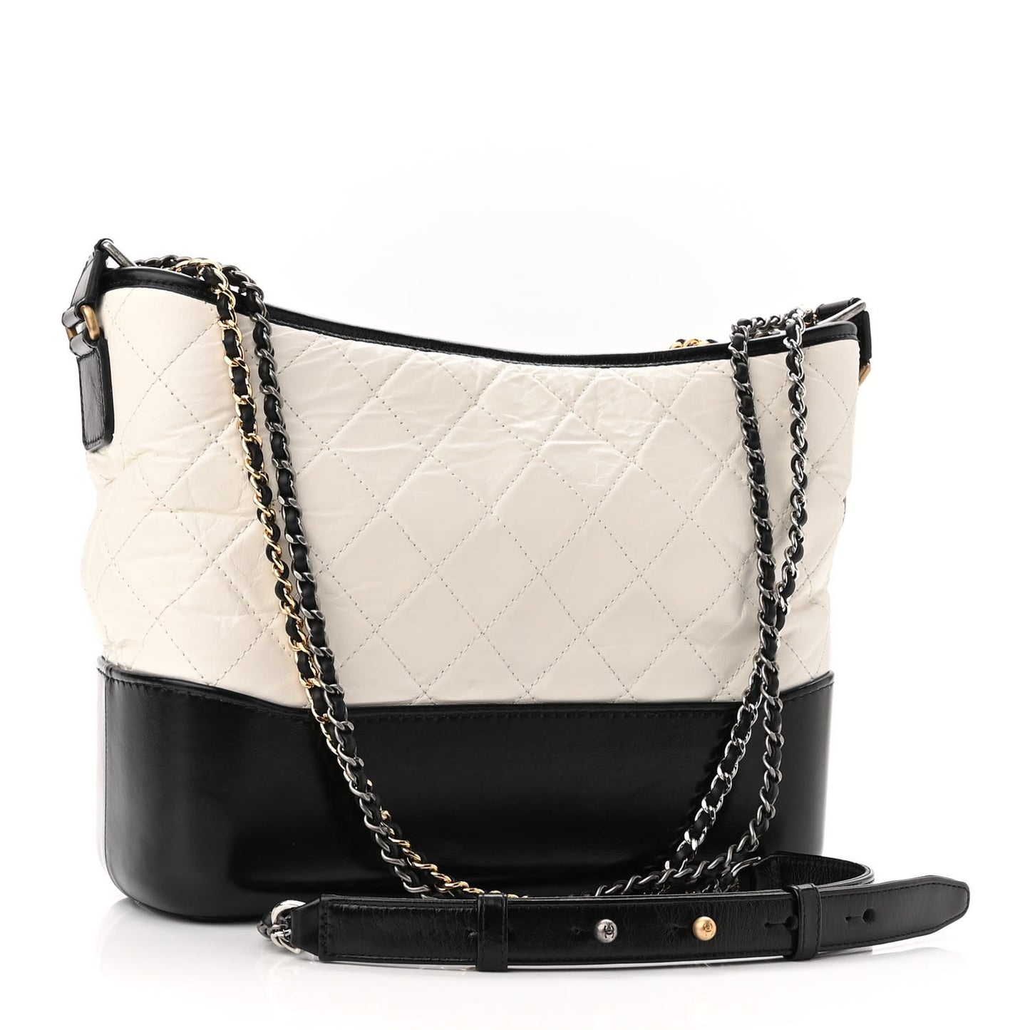Aged Calfskin Quilted Medium Gabrielle Hobo Black White