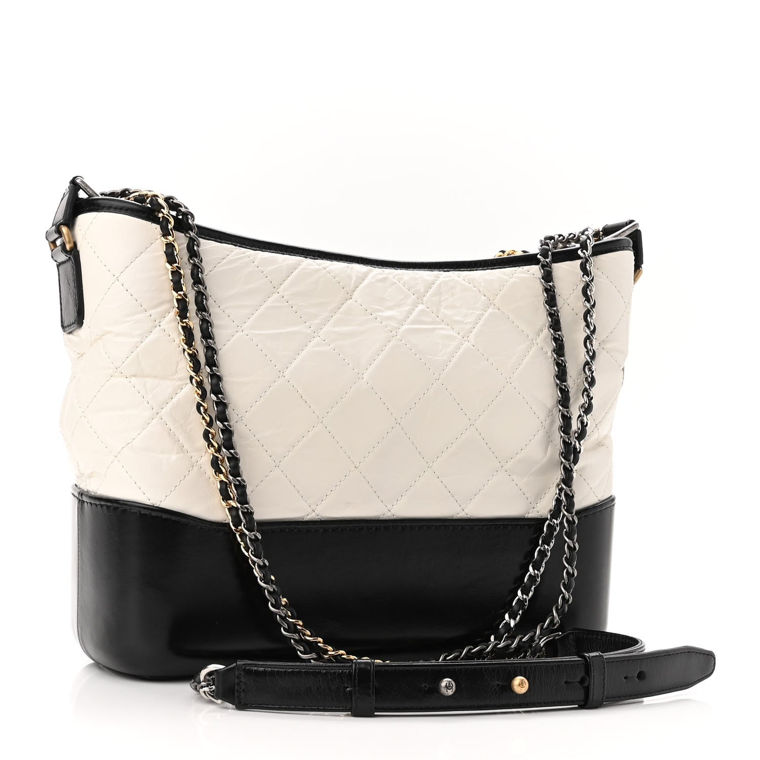 Chanel Aged Calfskin Quilted Medium Gabrielle Hobo Black White 3 of 10