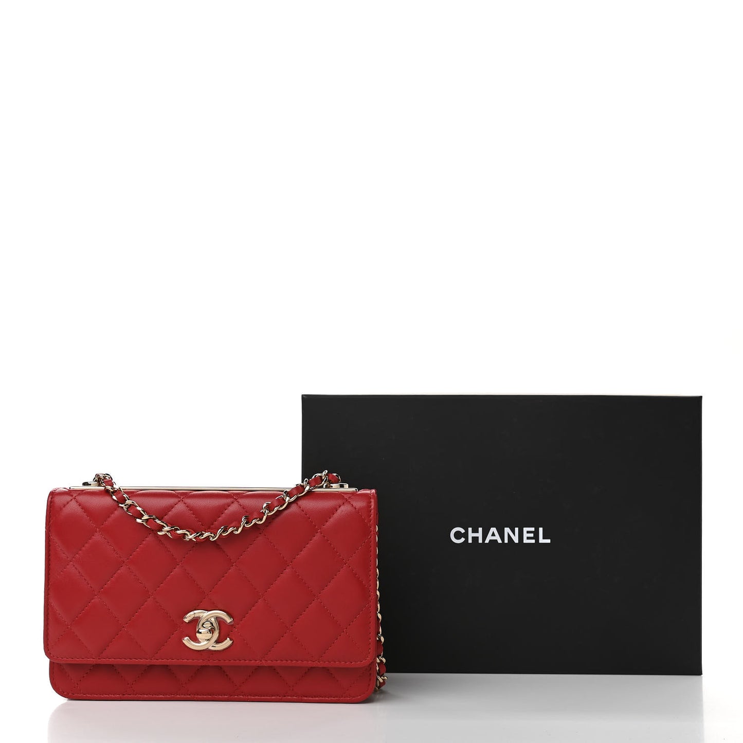 Lambskin Quilted Trendy CC Wallet On Chain WOC Red
