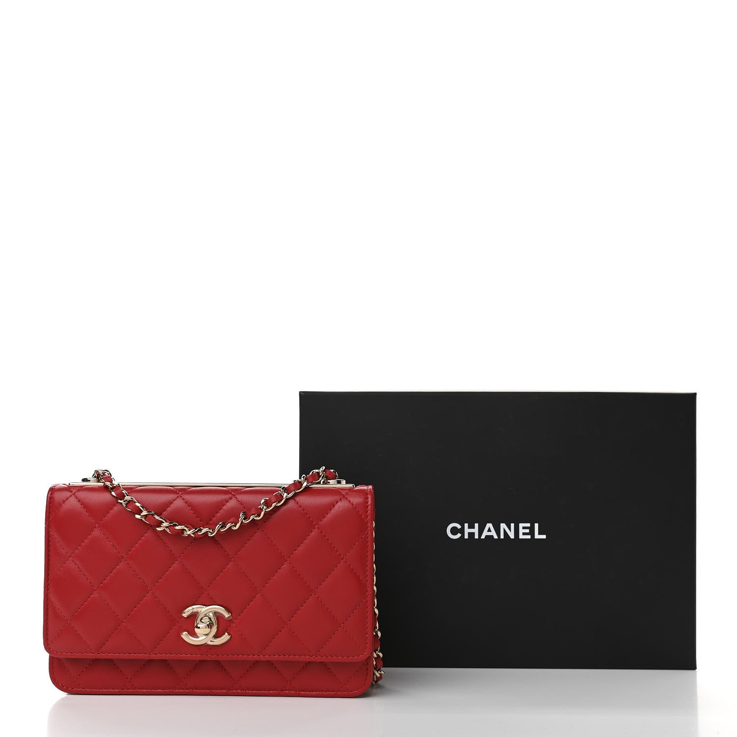 Chanel Lambskin Quilted Trendy CC Wallet On Chain WOC Red 12 of 12