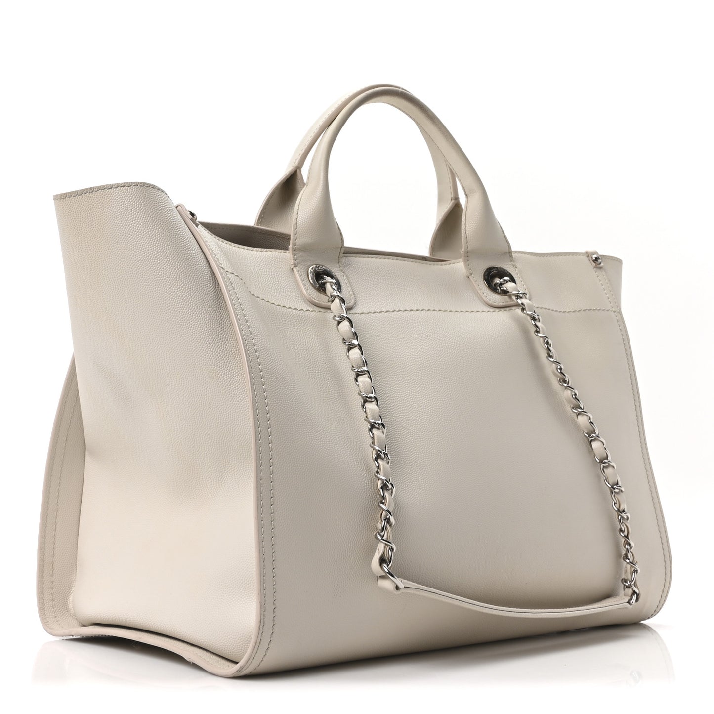 Caviar Medium Studded Deauville Tote Ivory