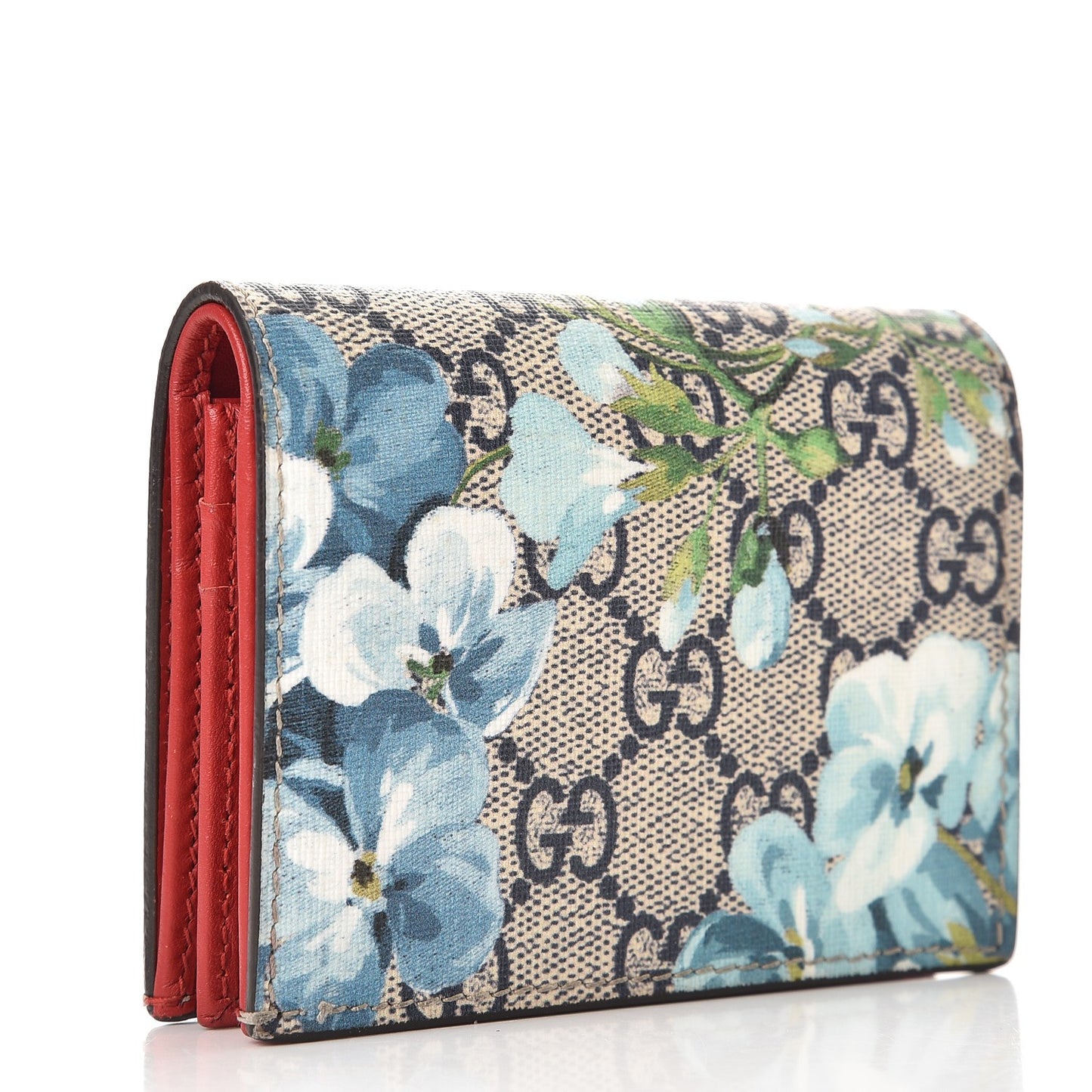 GG Supreme Monogram Blooms Card Case Beige Blue Navy Hibiscus Red