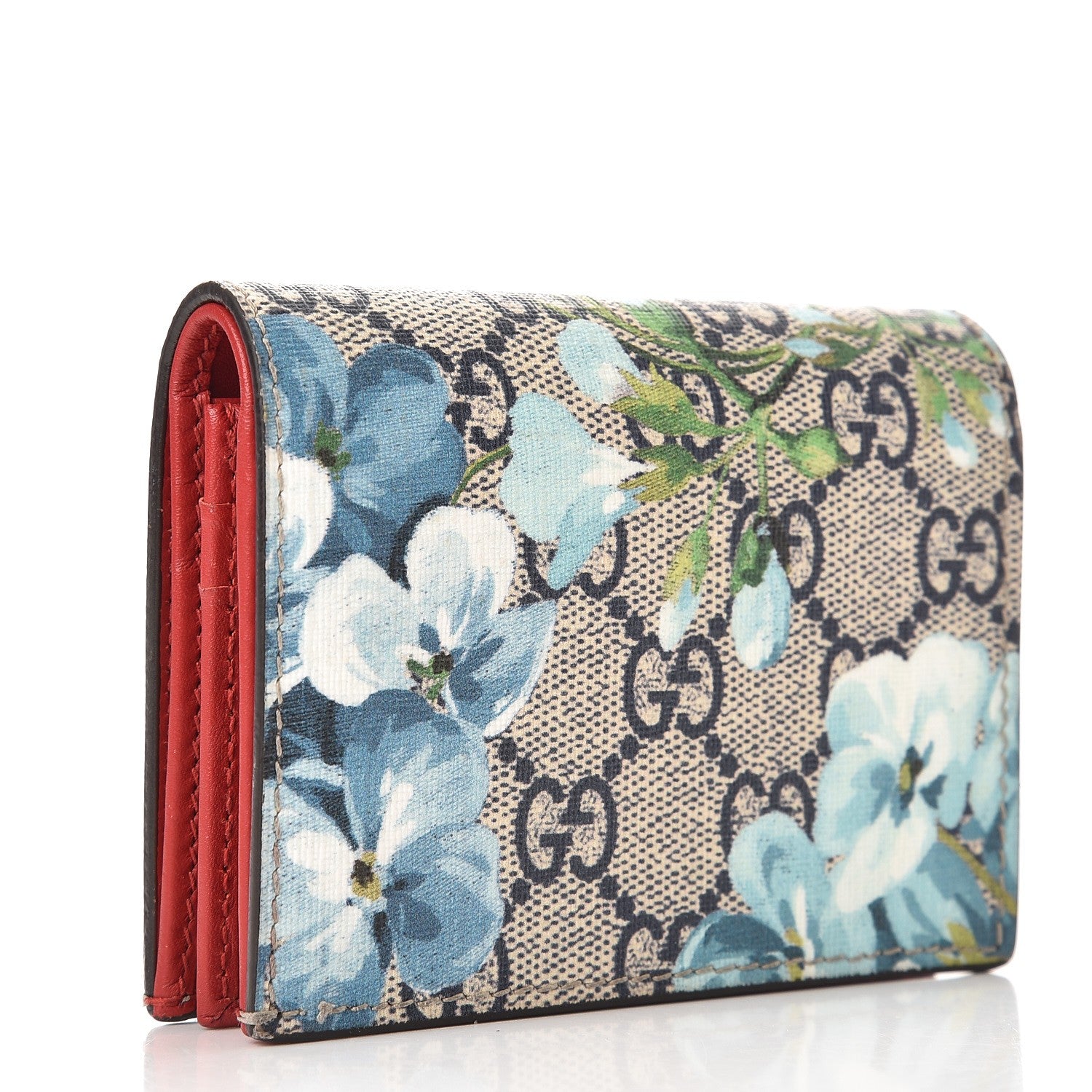 Gucci GG Supreme Monogram Blooms Card Case Beige Blue Navy Hibiscus Red 3 of 6
