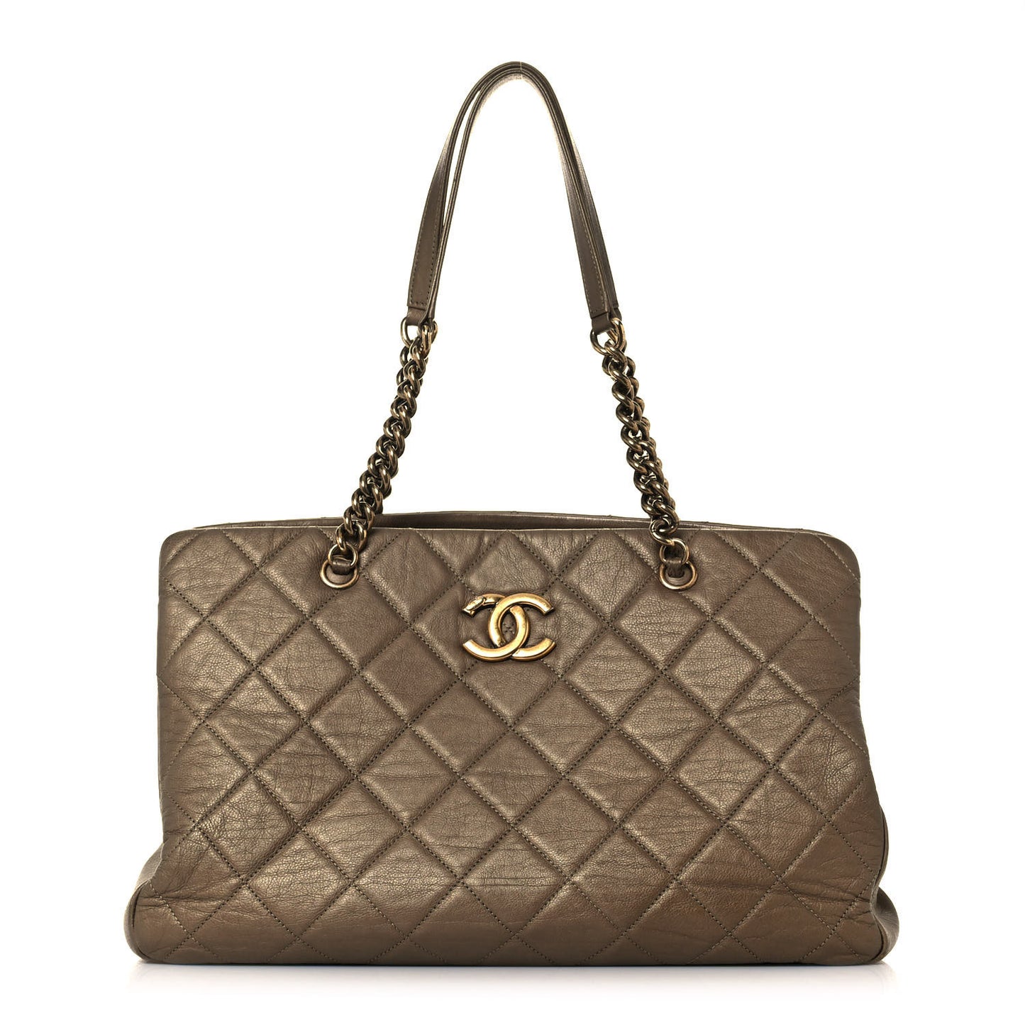Metallic Calfskin Quilted Large CC Crown Tote Gold