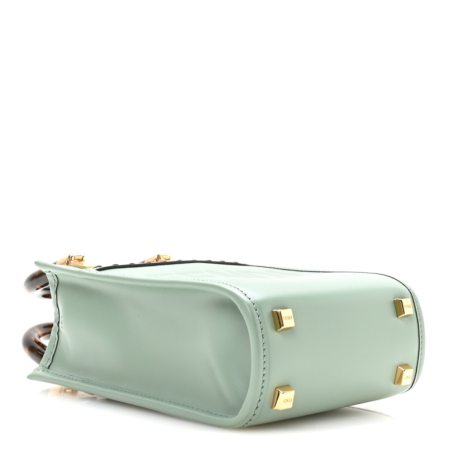 Fendi Vitello King Plexiglass Logo Embossed Mini Fendi Sunshine Shopper Tote Menta 4 of 10