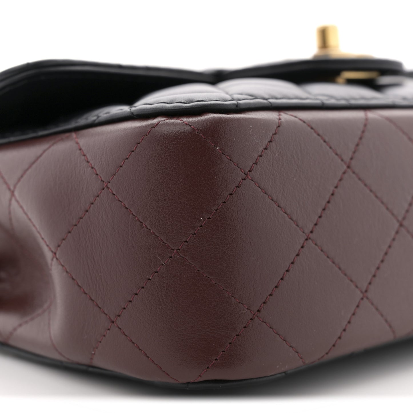 Calfskin Quilted Small Strap Into Flap Bag Black Burgundy