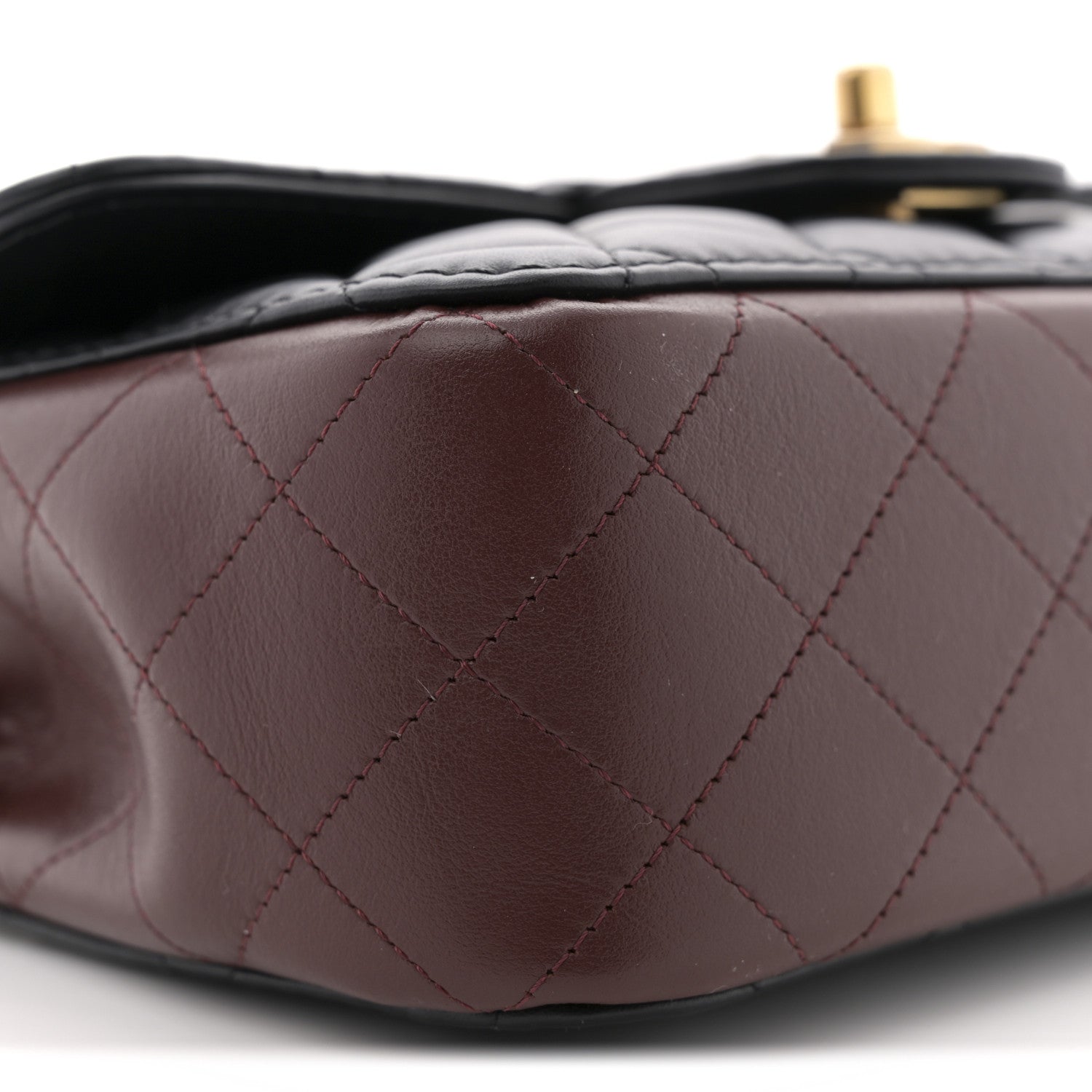 Chanel Calfskin Quilted Small Strap Into Flap Bag Black Burgundy 9 of 10