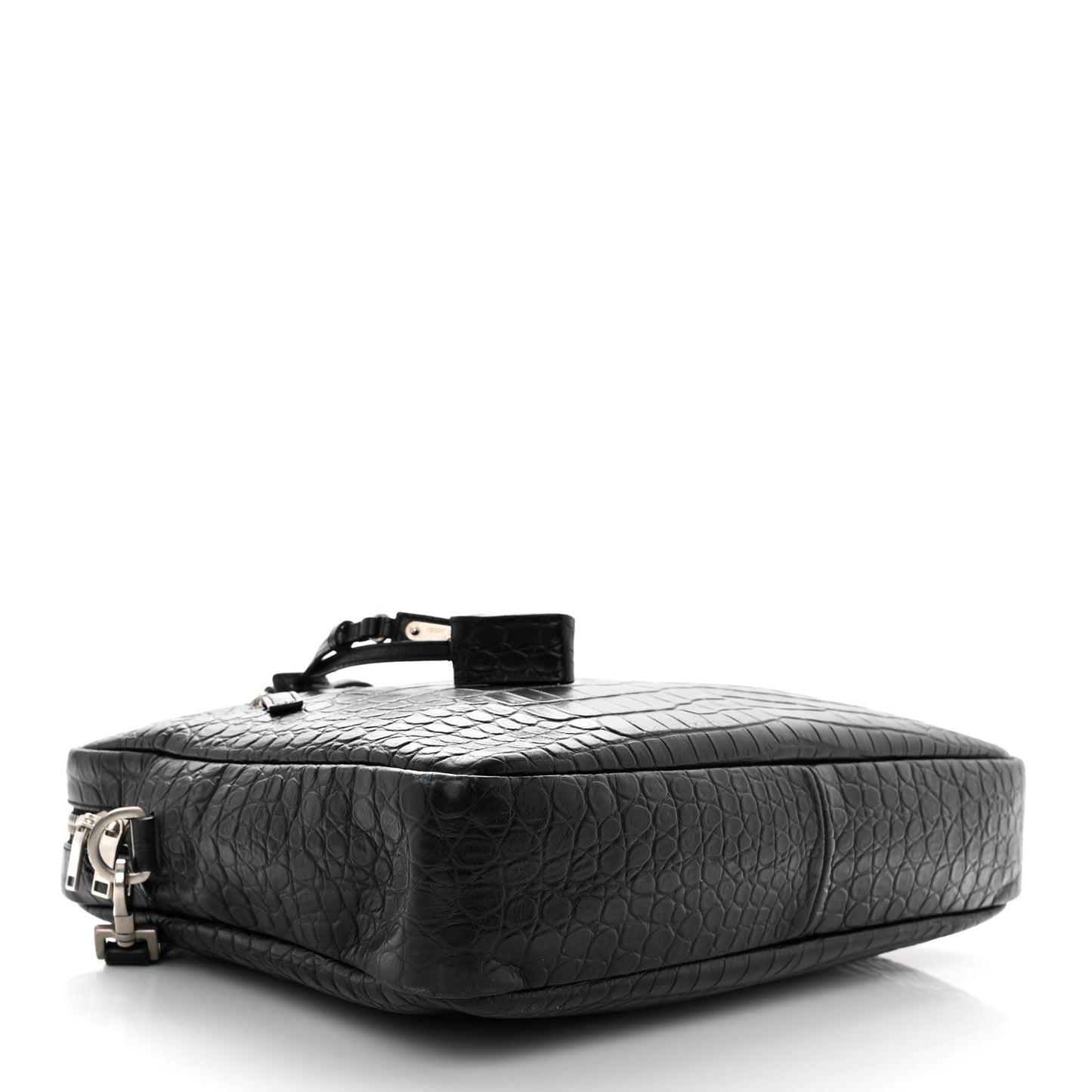 Calfskin Crocodile Embossed Bold Briefcase Black