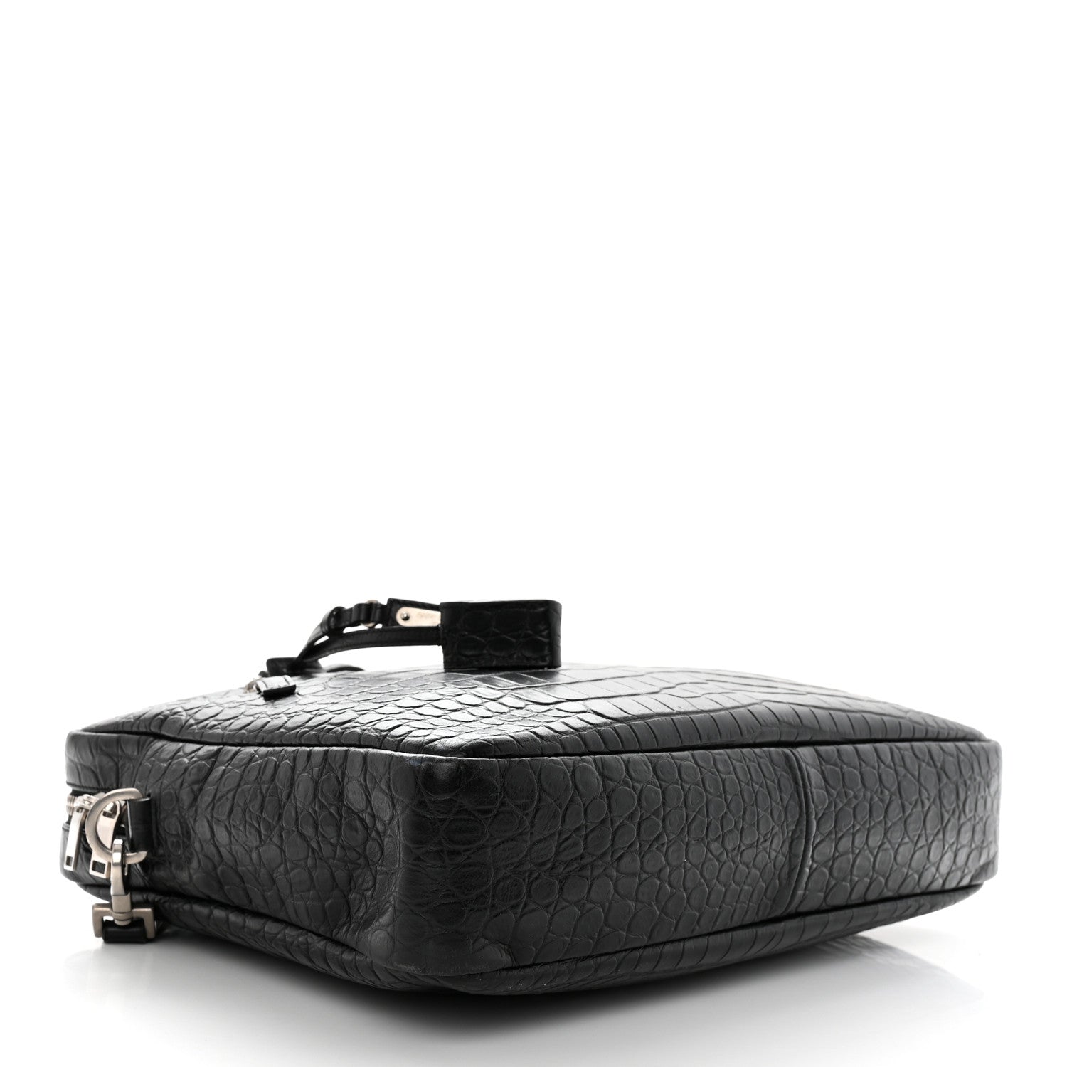 Saint Laurent Calfskin Crocodile Embossed Bold Briefcase Black 4 of 10