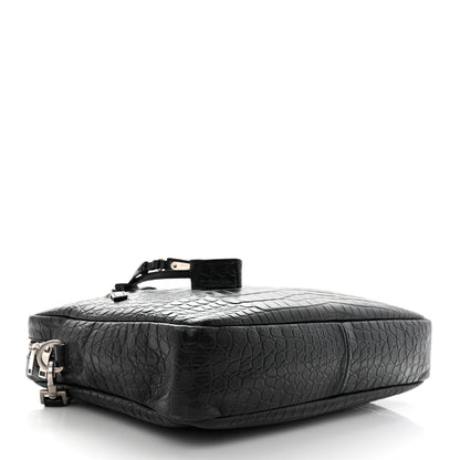 Saint Laurent Calfskin Crocodile Embossed Bold Briefcase Black 4 of 10