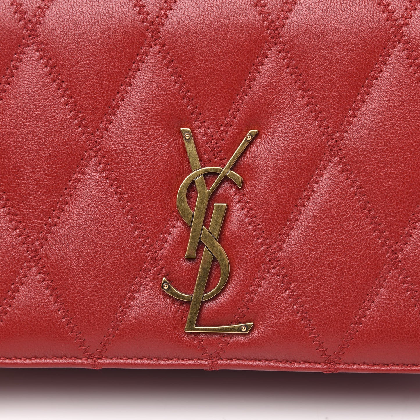 Lambskin Diamond Quilted Monogram Angie Chain Bag Red