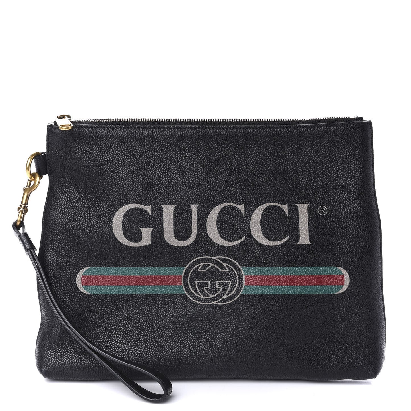 Pebbled Calfskin Logo Wristlet Black
