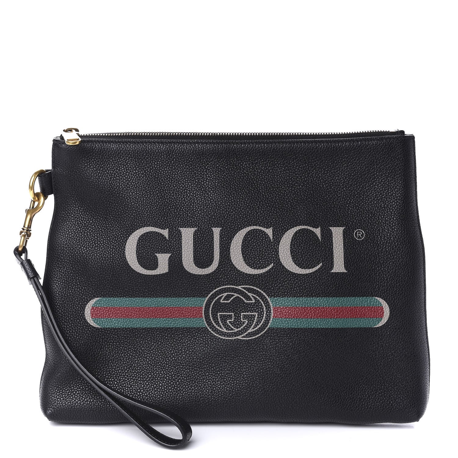 Gucci Pebbled Calfskin Logo Wristlet Black 1 of 10