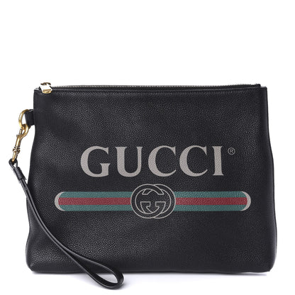 Gucci Pebbled Calfskin Logo Wristlet Black 1 of 10