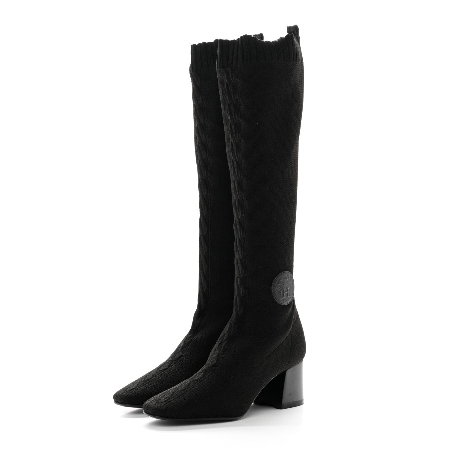 Hermes Knit Calfskin Fontaine 60 Boots 36 Black 3 of 14