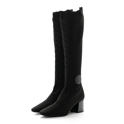 Hermes Knit Calfskin Fontaine 60 Boots 36 Black 3 of 14
