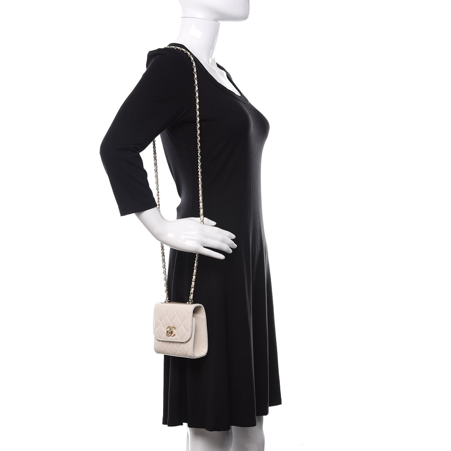 Lambskin Quilted Mini Trendy CC Clutch With Chain Ecru