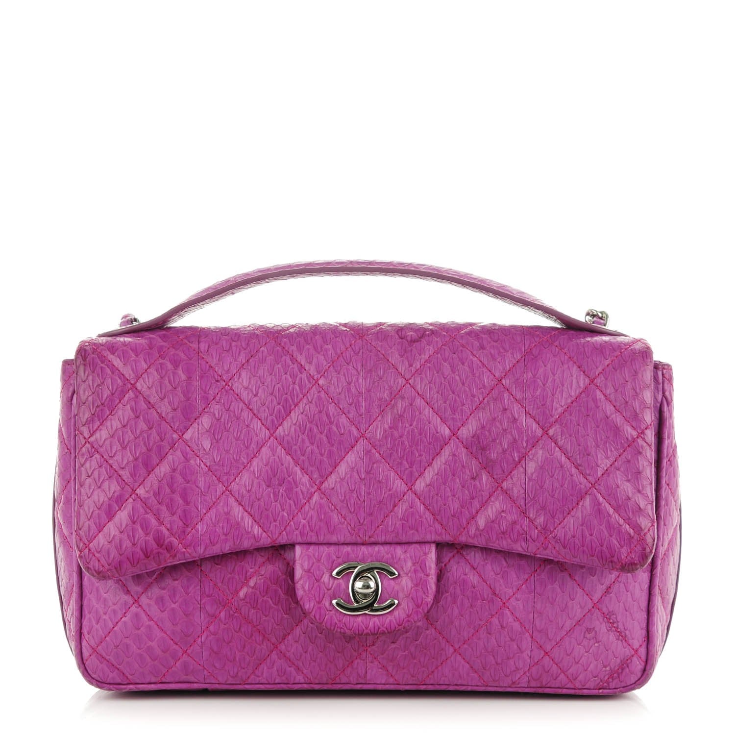 Chanel Elaphe Snakeskin Quilted Medium Easy Carry Flap Purple 1 of 12
