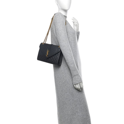 Saint Laurent Grain De Poudre Textured Mixed Matelasse Triquilt Medium Monogram Satchel Dark Smog 2 of 10