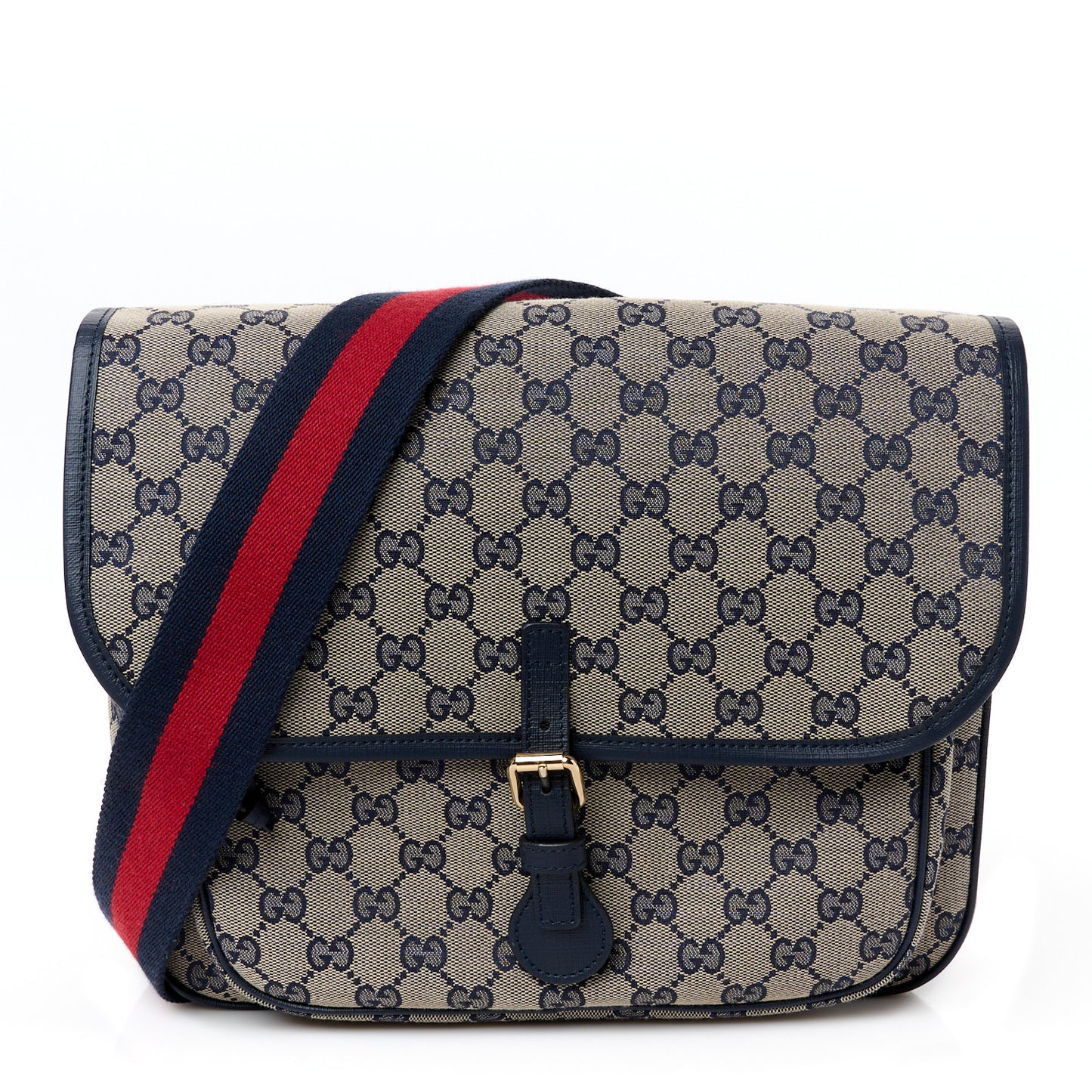 Monogram Web Childrens Messenger Bag Beige Blue