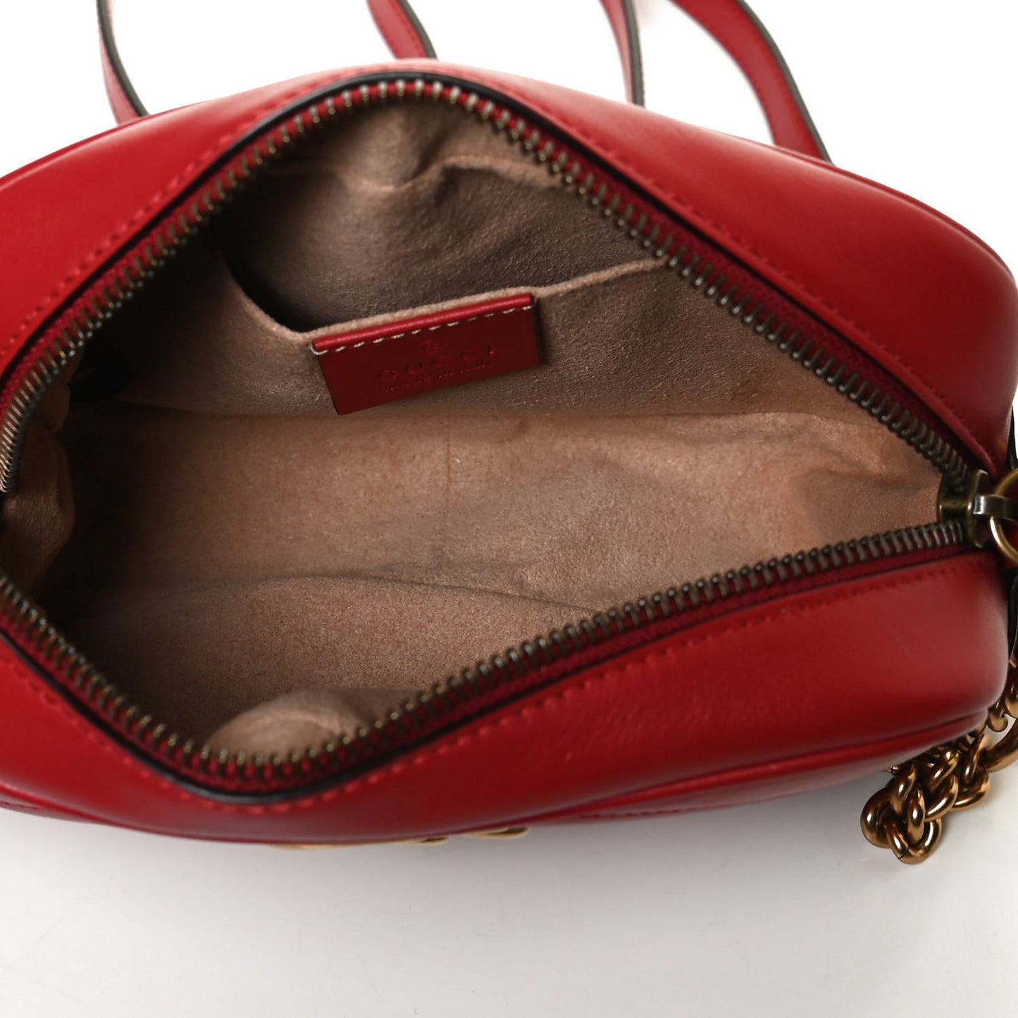 Calfskin Matelasse Mini GG Marmont Chain Shoulder Bag Hibiscus Red