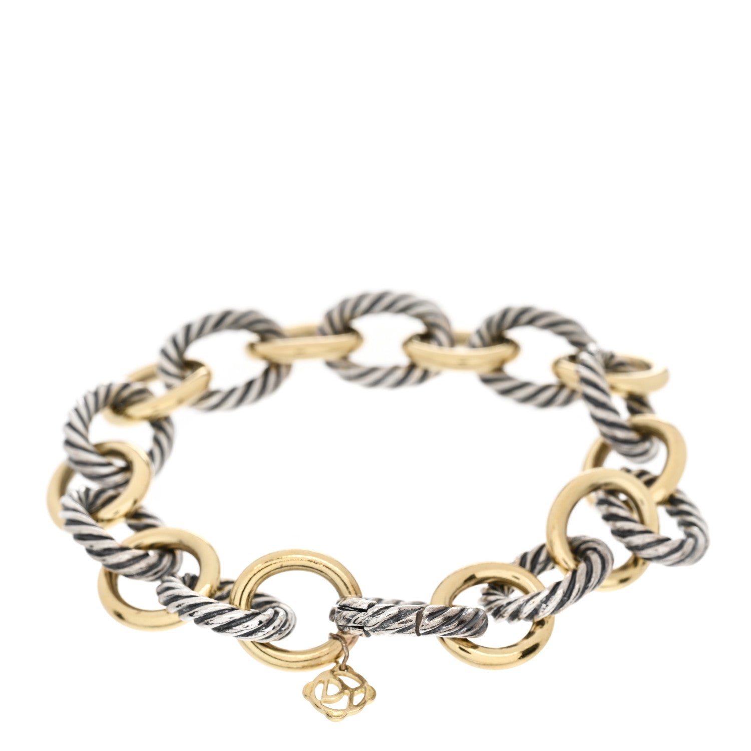 David Yurman Sterling Silver 18K Yellow Gold 12mm Large Oval Link Bracelet 2 of 3