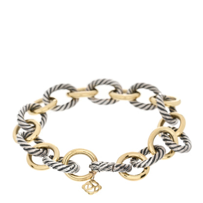 David Yurman Sterling Silver 18K Yellow Gold 12mm Large Oval Link Bracelet 2 of 3