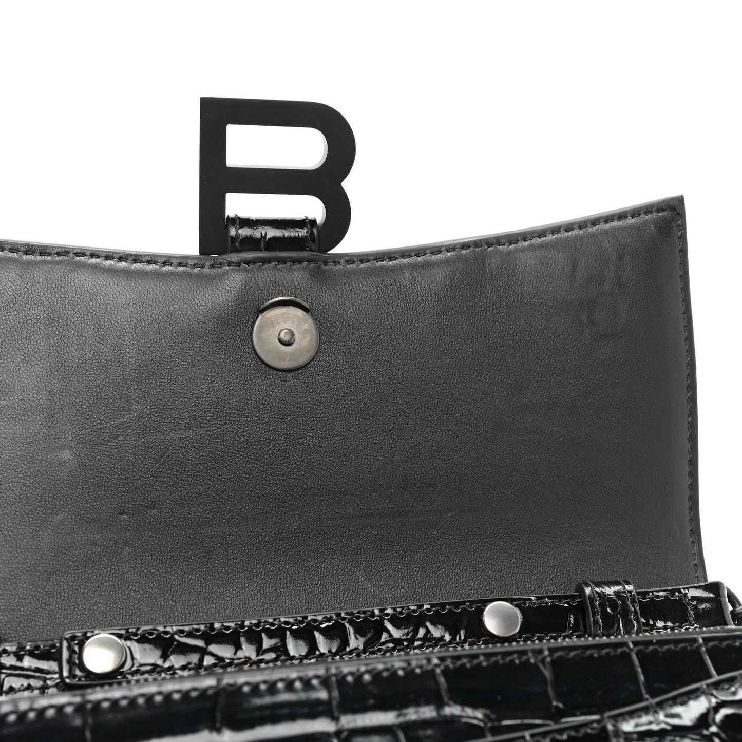 Shiny Calfskin Monochrome Crocodile Embossed Small Hourglass Evening Chain Bag Black